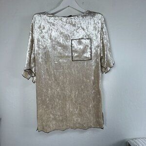 Zara Womens Cream Velvet Ruffle Sleeves Mini Dress/Tunic Top Size Small Stretch